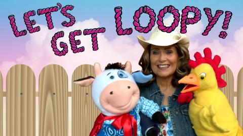 Image reads "Let's Get Loopy!" against a pastel cloud background. Miss September and her puppet friends are under the title.