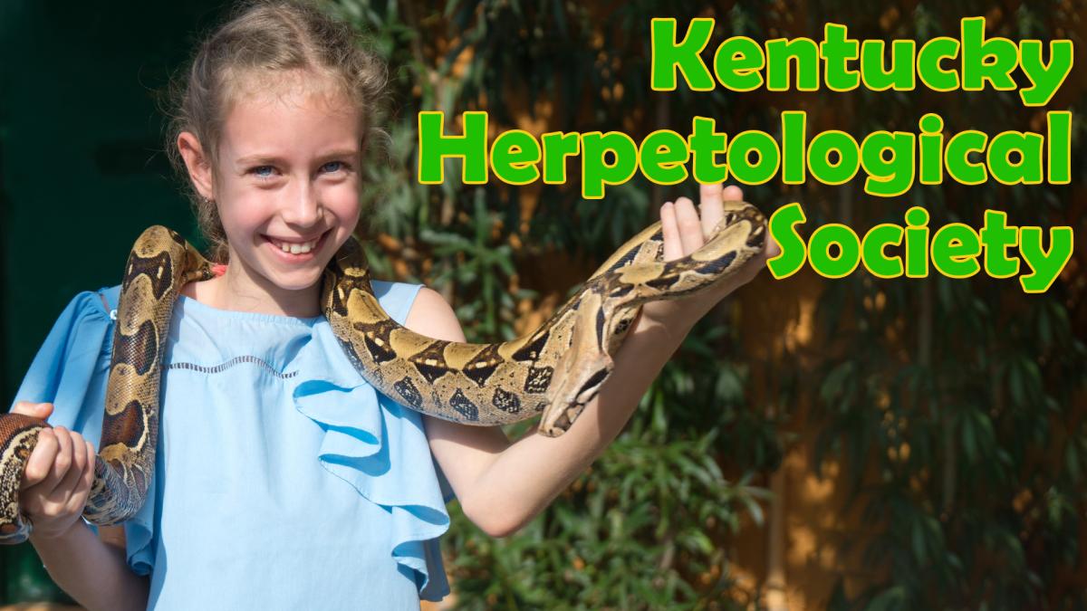 Image reads "Kentucky Herpetological Society" to the right of a young girl holding a snake.